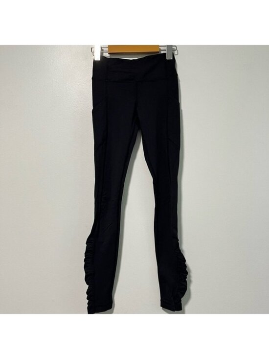 lululemon athletica Pants - Lululemon Women’s Black High-Rise Leggings with Ruffle Detail - Size 2